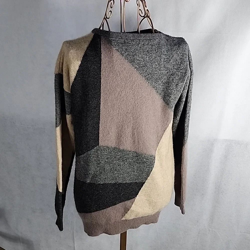 100% Cashmere FORTE Colorblock Sweater Buttery Soft Color Block - Picture 2 of 8